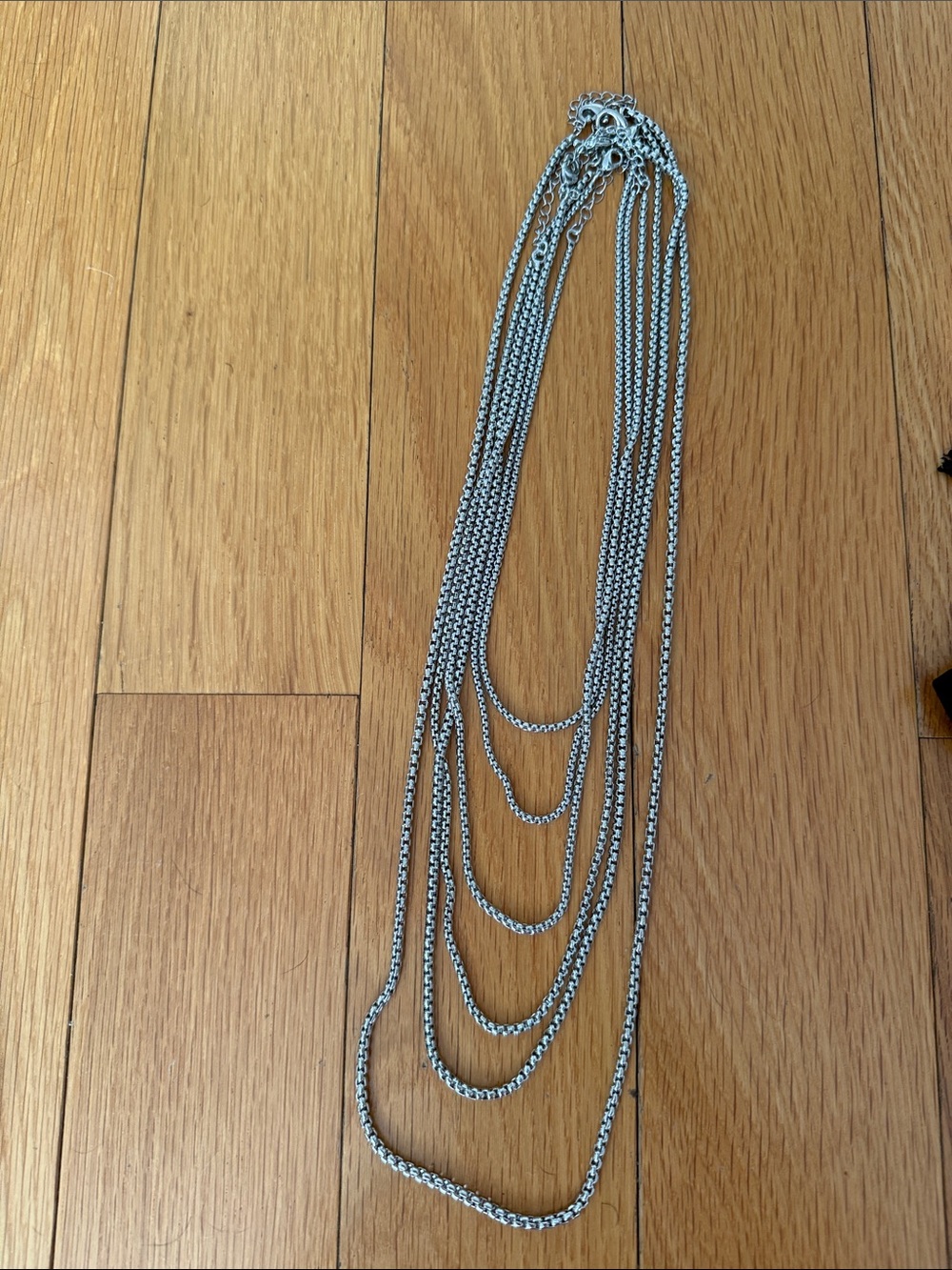 Multi-Strand (set of 6) Silver tone Layered box chain Necklaces - Women Jewelry